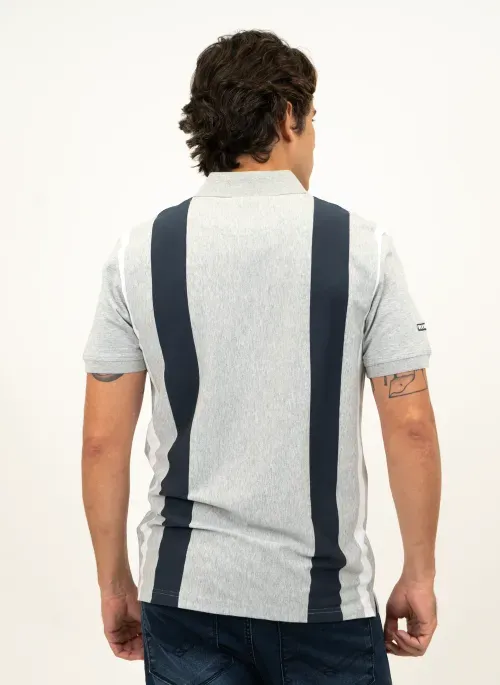Camisa Polo Masculina Aleatory Listrada Lit Cinza