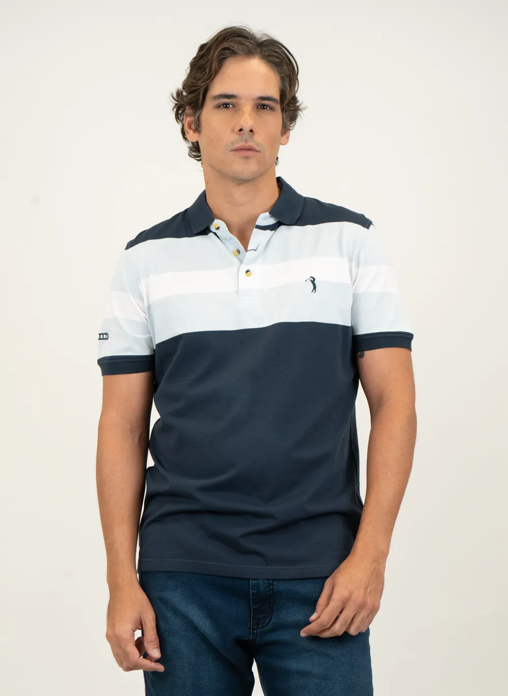Polo-Masculina-Aleatory-Portland-Listrada-Marinho-Azul-Marinho-GG