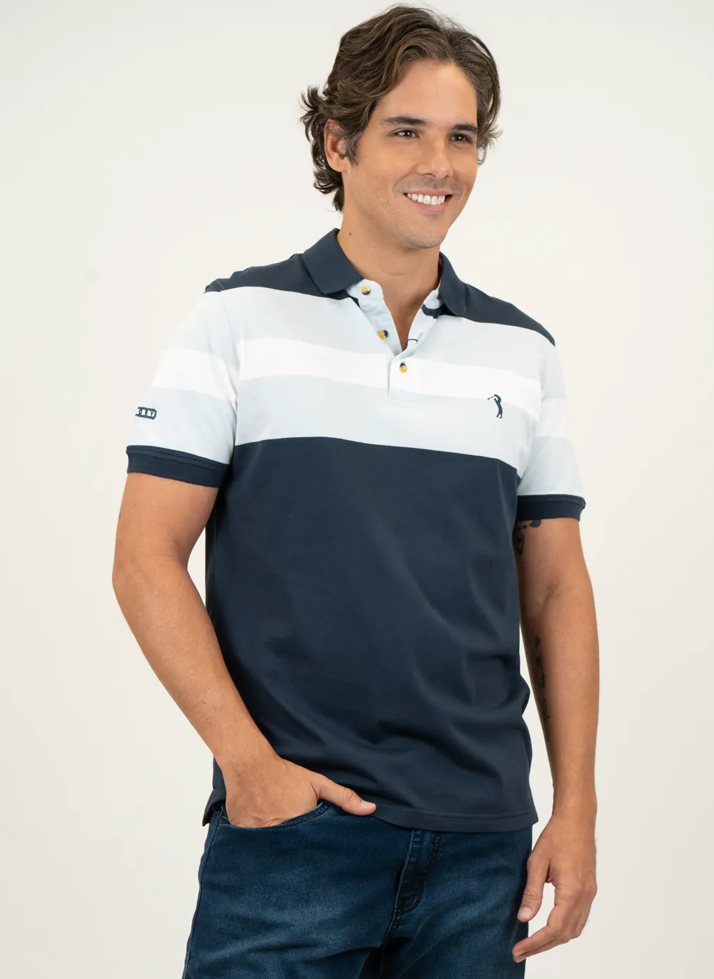 Polo-Masculina-Aleatory-Portland-Listrada-Marinho-Azul-Marinho-GG
