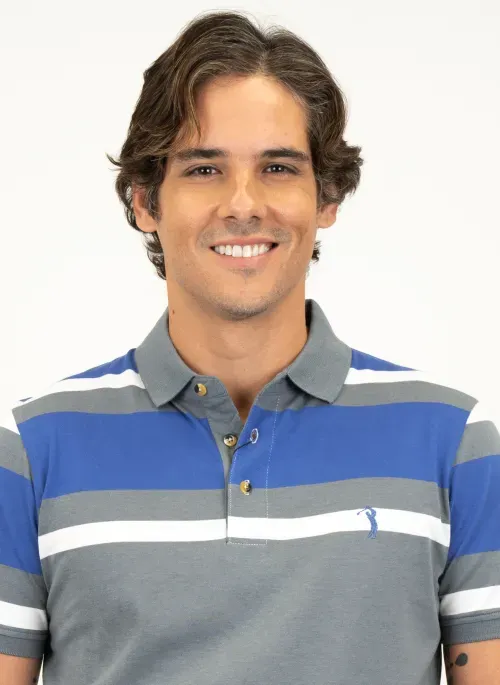 Camisa Polo Masculina Aleatory Listrada Along Cinza