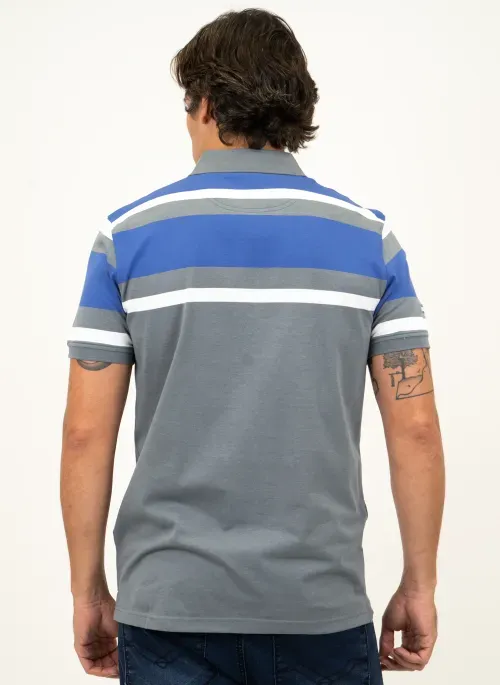 Camisa Polo Masculina Aleatory Listrada Along Cinza