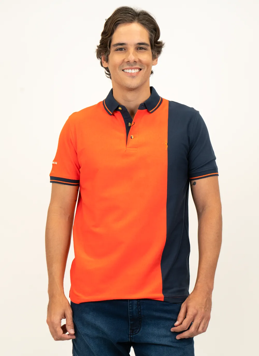 Camisa-Polo-Masculina-Aleatory-Listrada-Quarter-Laranja-Laranja-GG
