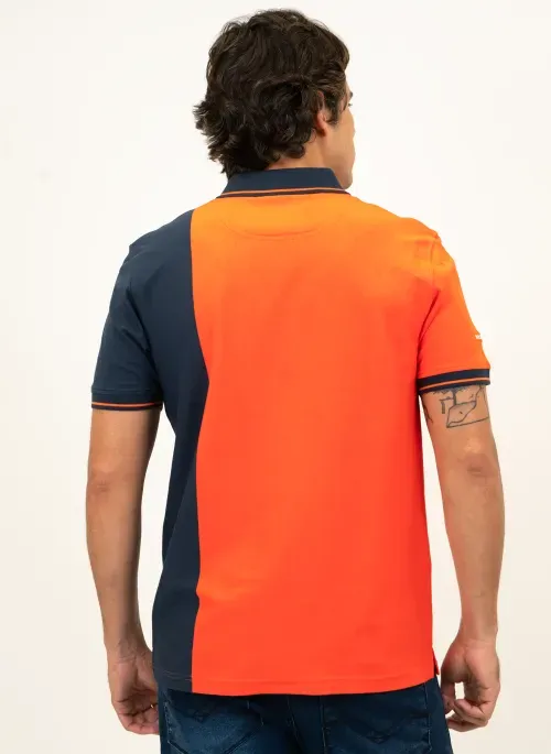 Camisa Polo Masculina Aleatory Listrada Quarter Laranja