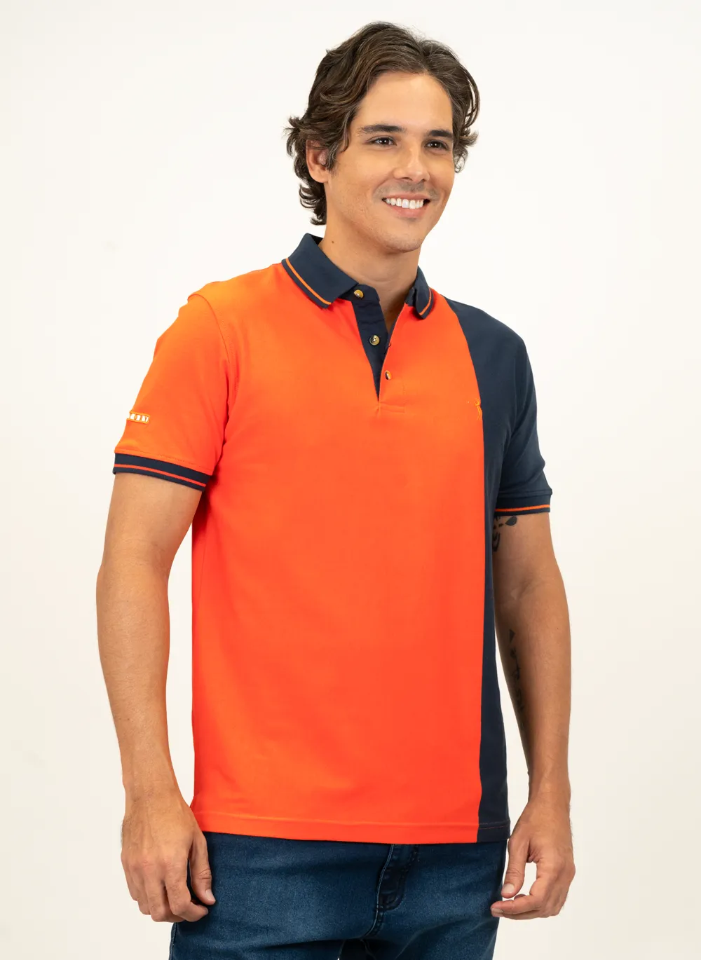 Camisa-Polo-Masculina-Aleatory-Listrada-Quarter-Laranja-Laranja-GG