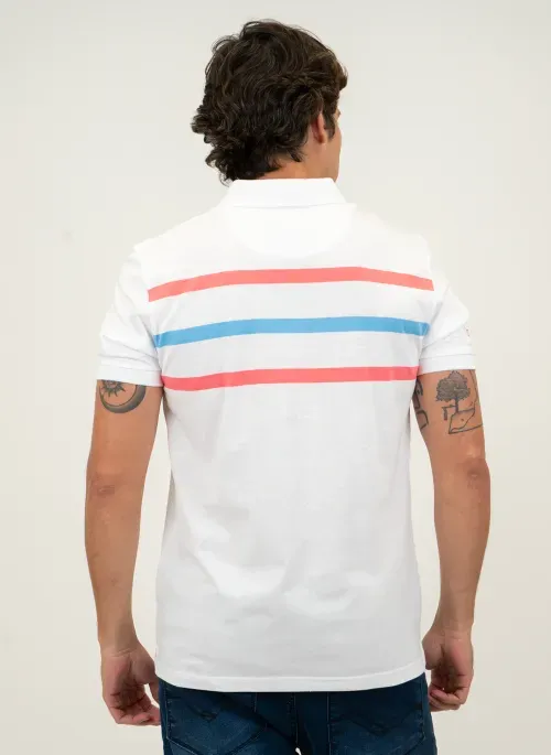 Camisa Polo Masculina Aleatory Listrada Foward Branca