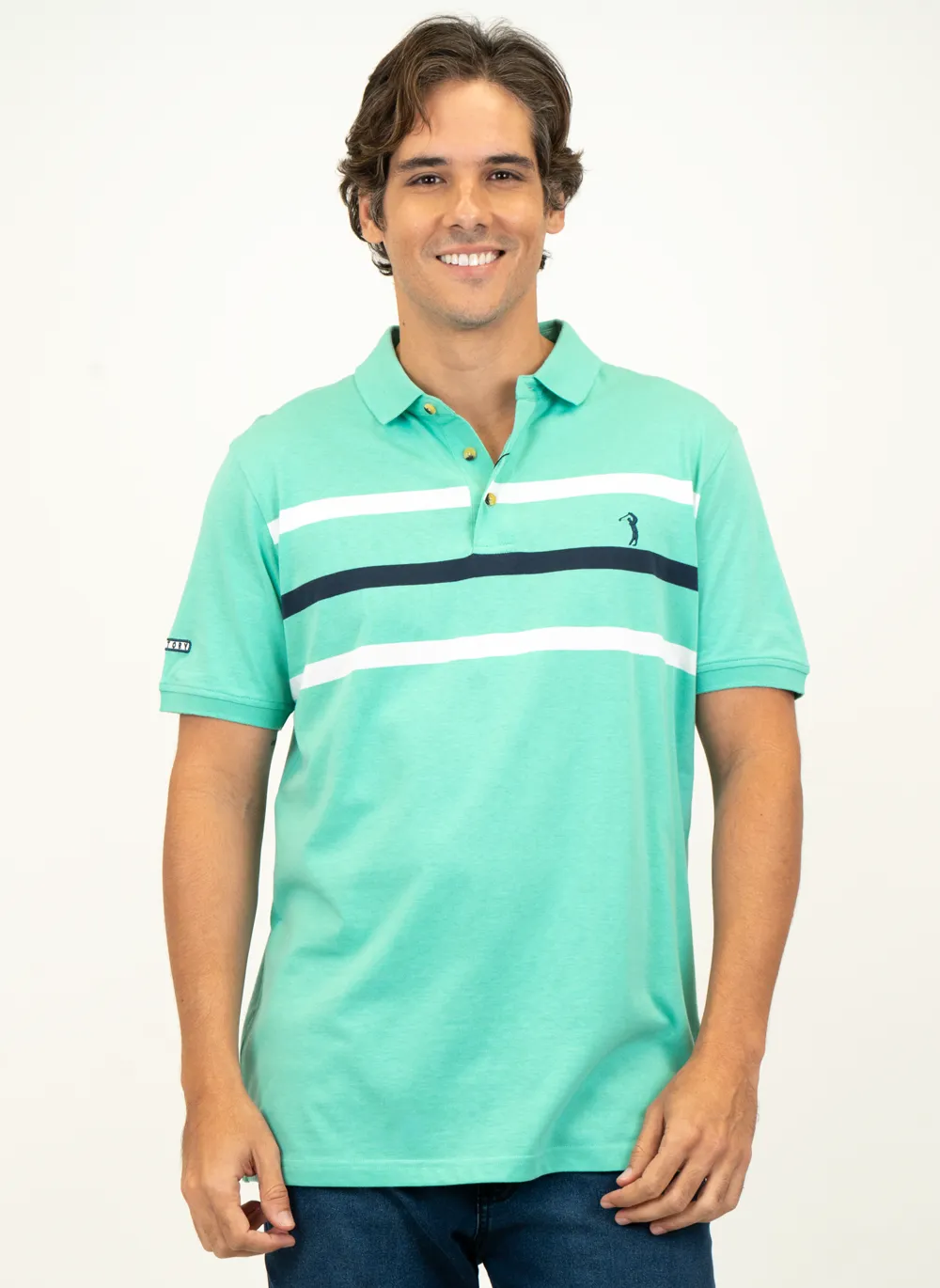 Camisa-Polo-Masculina-Aleatory-Listrada-Foward-Verde-Verde-GG
