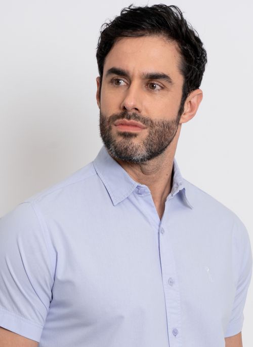 Camisa Lisa Aleatory South Manga Curta Azul Claro