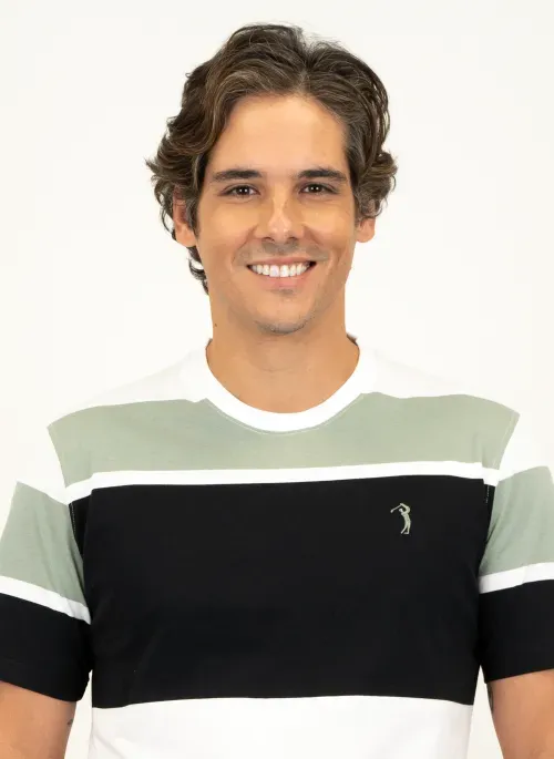 Camiseta Masculina Aleatory Listrada Camp Branca