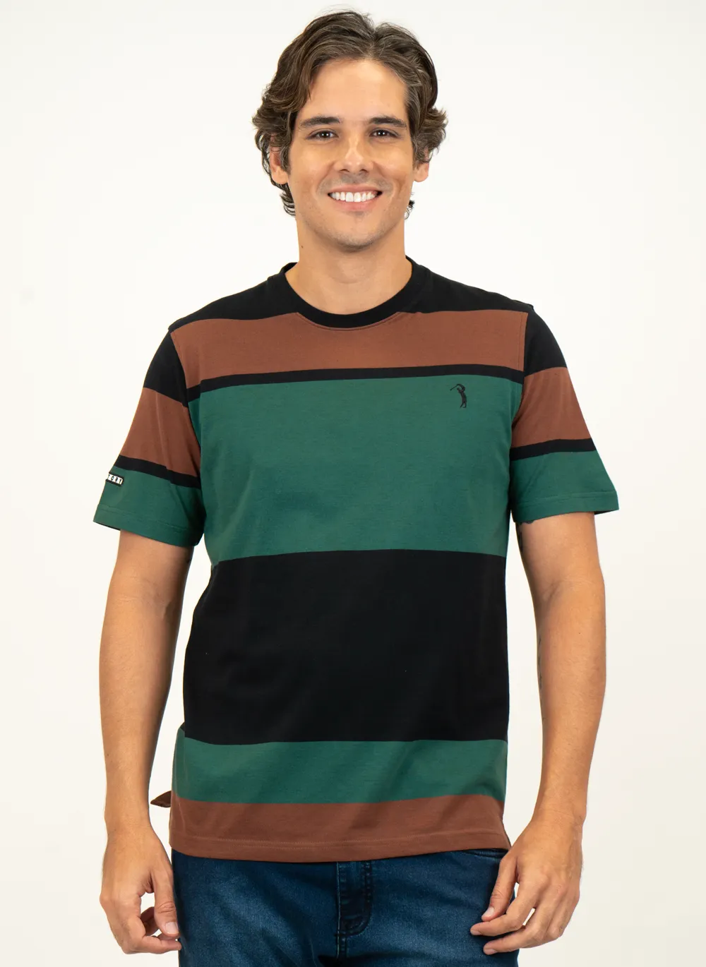 Camiseta-Masculina-Aleatory-Listrada-Camp-Preta-Preto-P