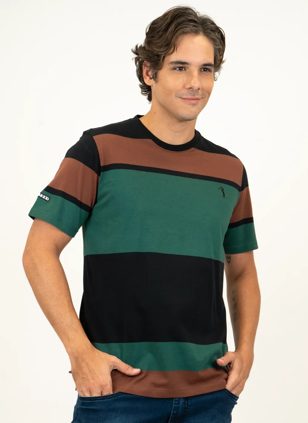 Camiseta-Masculina-Aleatory-Listrada-Camp-Preta-Preto-G