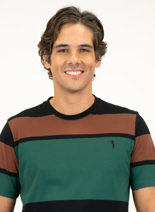 Camiseta Masculina Aleatory Listrada Camp Preta