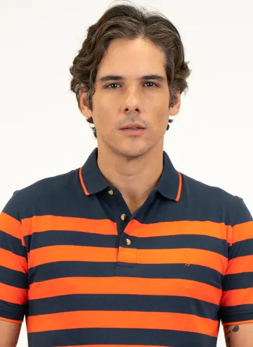 Camisa Polo Masculina Aleatory Listrada Rapid Marinho