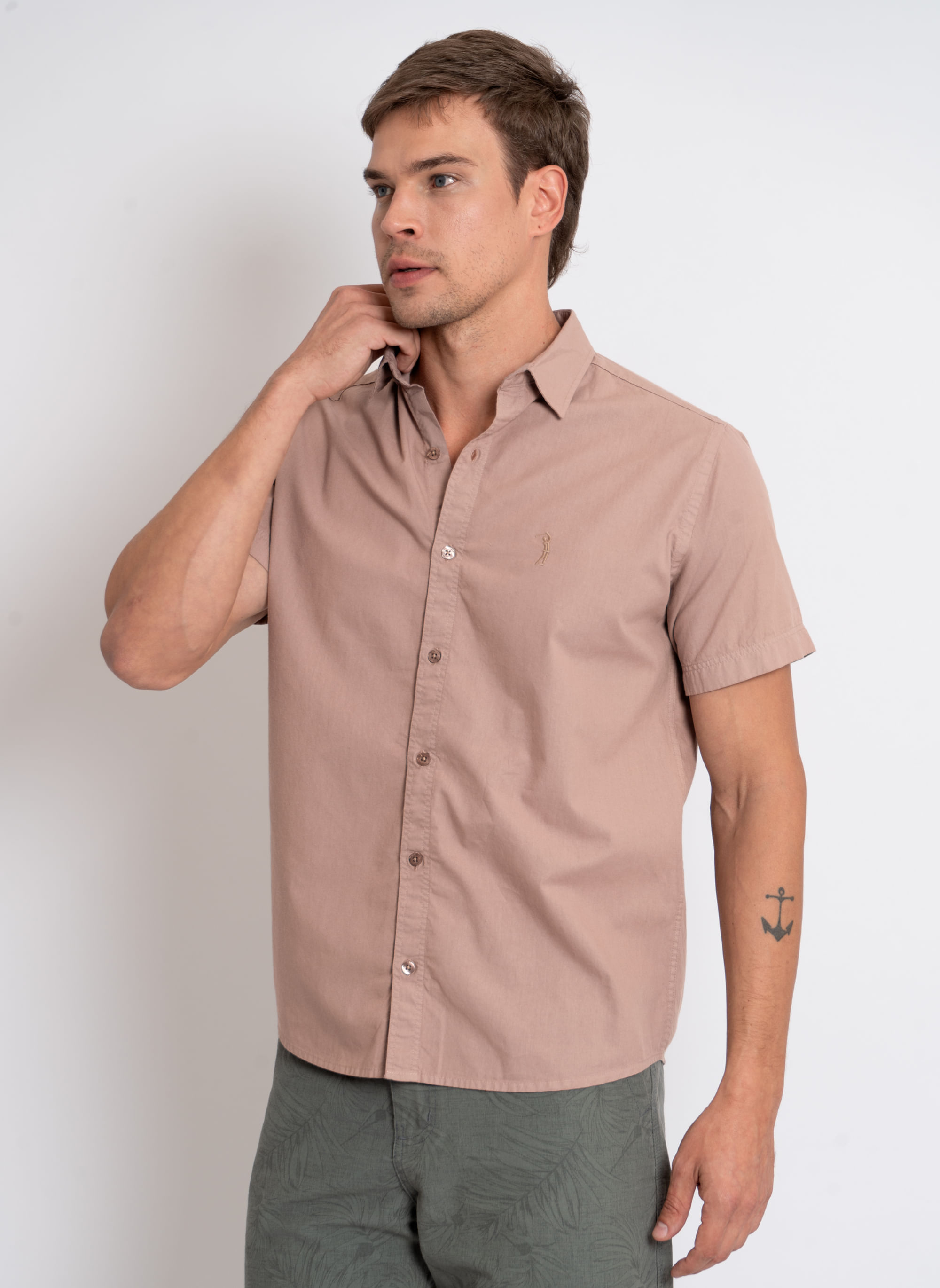 Camisa-Lisa-Aleatory-South-Manga-Curta-Khaki-Khaki-P