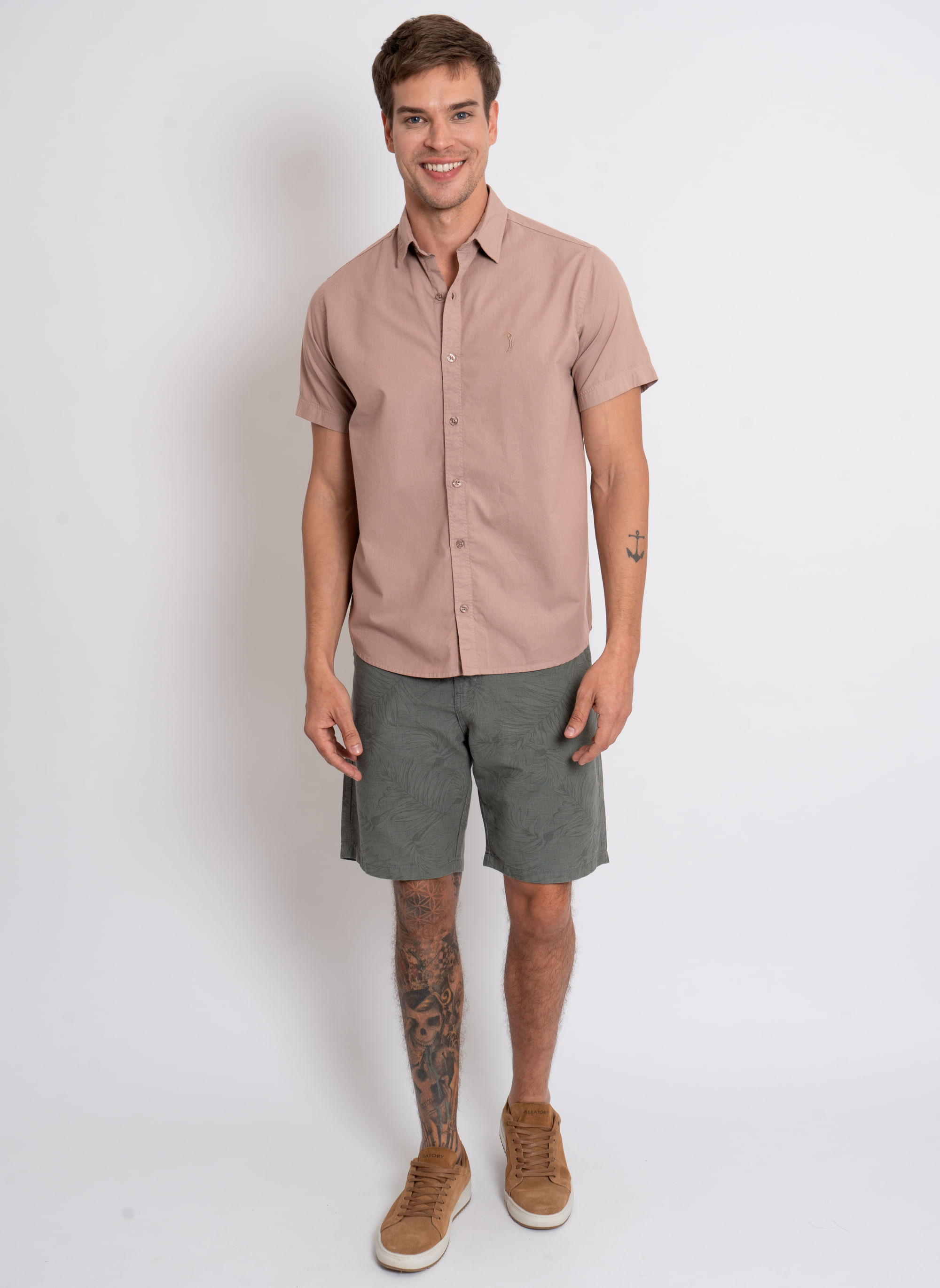 Camisa-Lisa-Aleatory-South-Manga-Curta-Khaki-Khaki-P