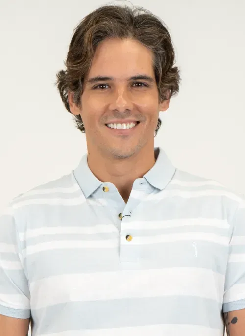 Camisa Polo Masculina Aleatory Crystal Listrada Azul Claro
