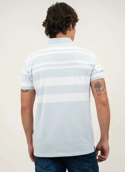 Camisa Polo Masculina Aleatory Crystal Listrada Azul Claro