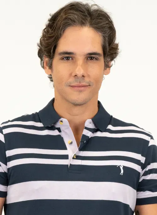 Camisa Polo Masculina Aleatory Crystal Listrada Marinho