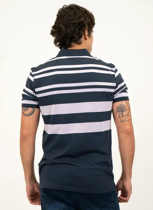 Camisa Polo Masculina Aleatory Crystal Listrada Marinho