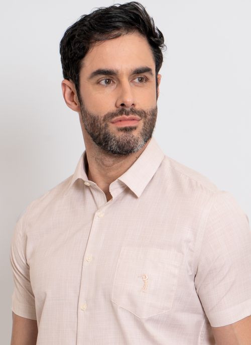Camisa Lisa Aleatory Manga Curta Santorini Bege