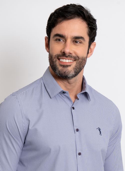 Camisa Aleatory Listrada Manga Longa Simi Marinho