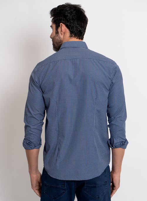 Camisa Aleatory Xadrez Manga Longa Creta Marinho