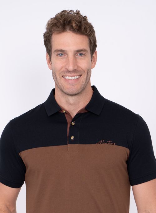 Camisa Polo Masculina Aleatory Listrada Fort Marrom