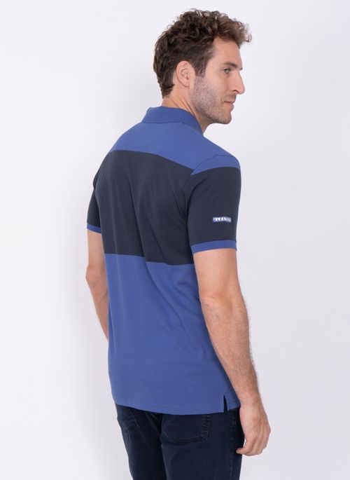 Camisa Polo Masculina Aleatory Listrada Block Azul