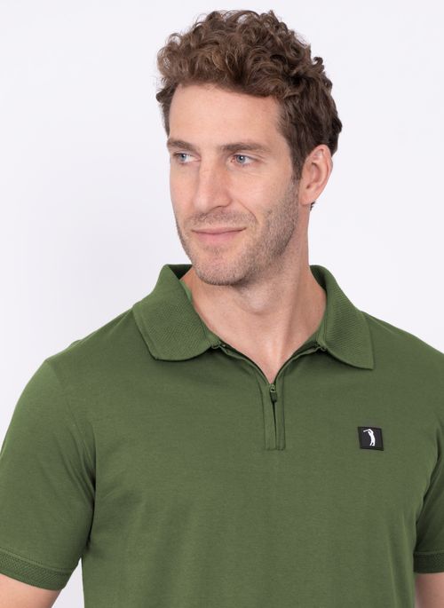 Camisa Polo Masculina Aleatory Ziper Verde Escuro