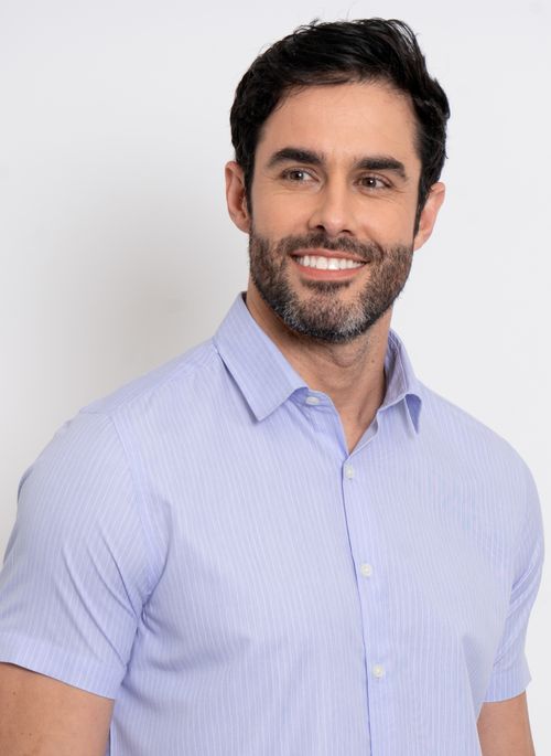 Camisa Aleatory Listrada Manga Curta Subtle Azul