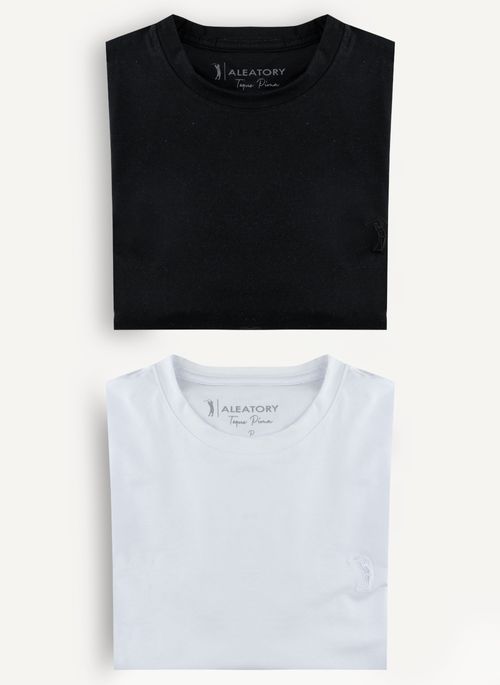 Camiseta Preta/Branca Lisa Aleatory Pima Kit com 2
