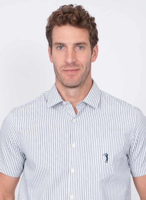 Camisa Aleatory Listrada Manga Curta Turó Marinho