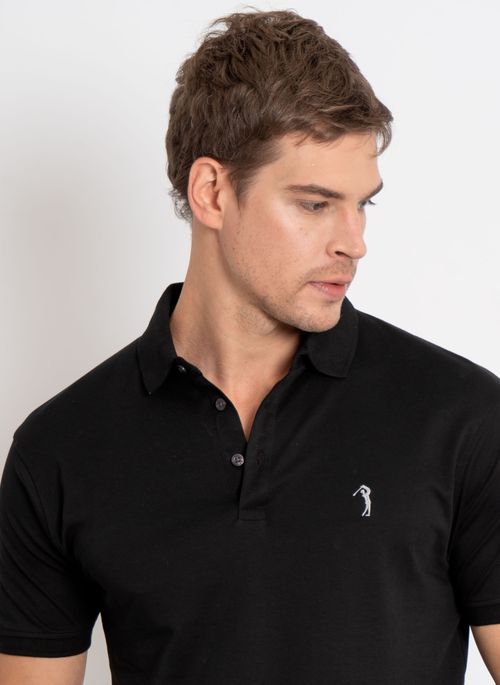 Camisa Polo Aleatory Lisa Algodão Pima Preta