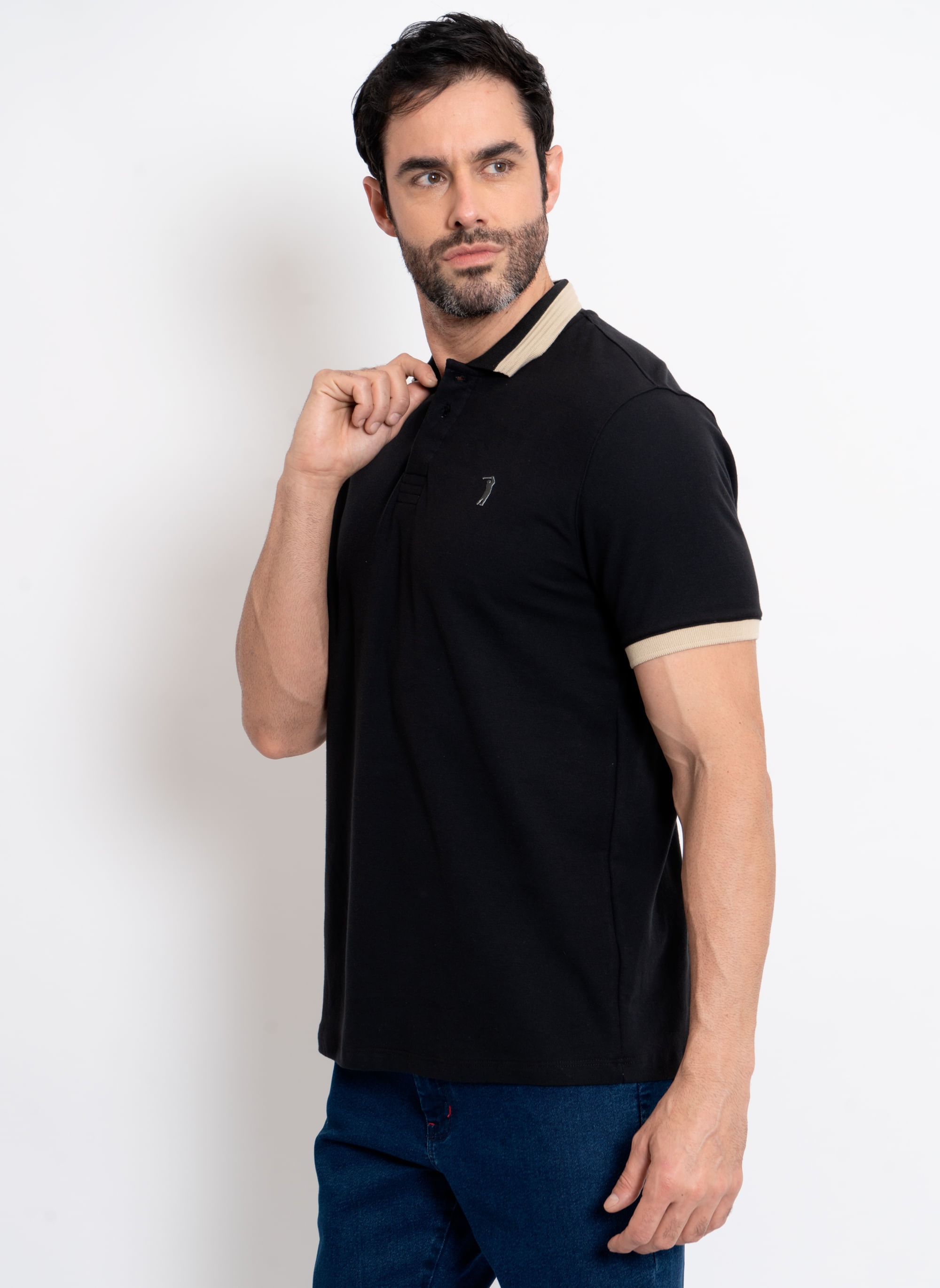 Camisa-Polo-Aleatory-Manga-Curta-Portofino-Preta-Preto-P