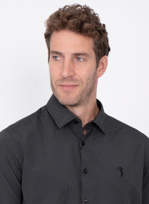 Camisa Listrada Aleatory Manga Longa Parioli Preta