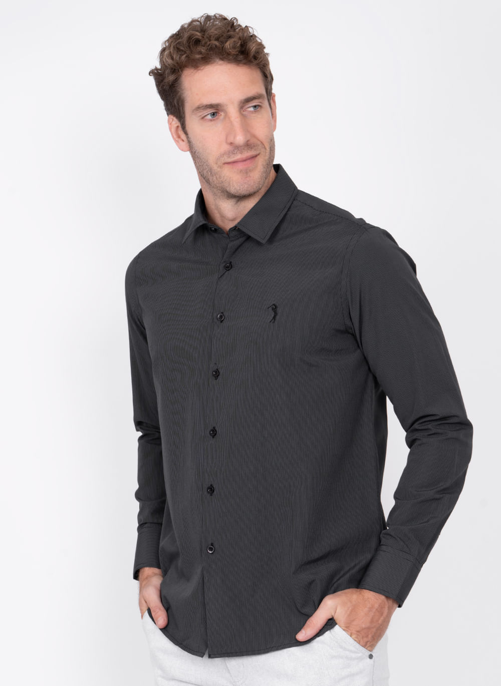 Camisa-Listrada-Aleatory-Manga-Longa-Parioli-Preta-Preto-P