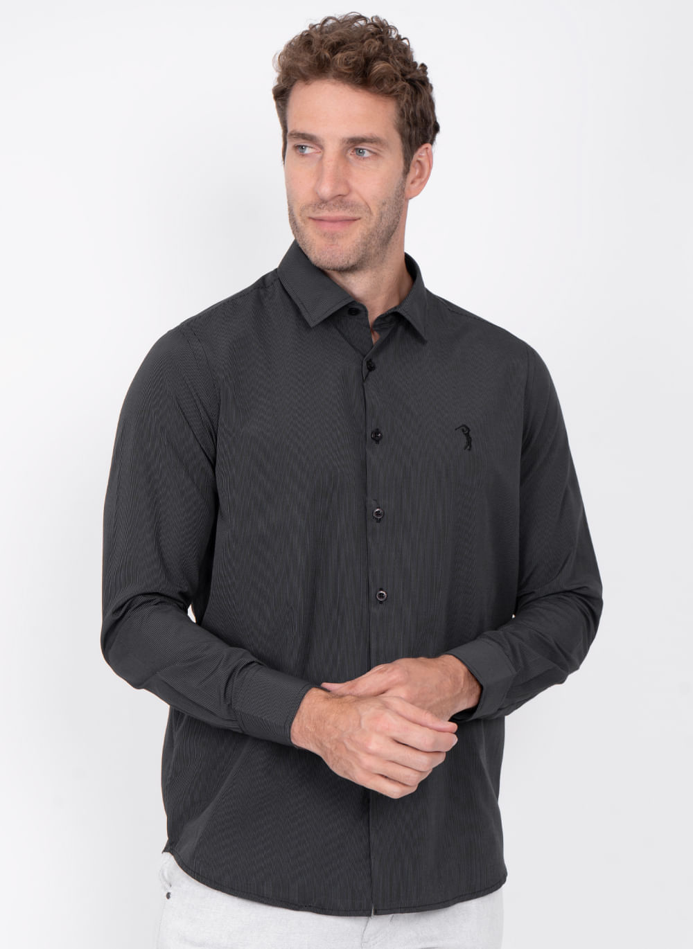 Camisa-Listrada-Aleatory-Manga-Longa-Parioli-Preta-Preto-P