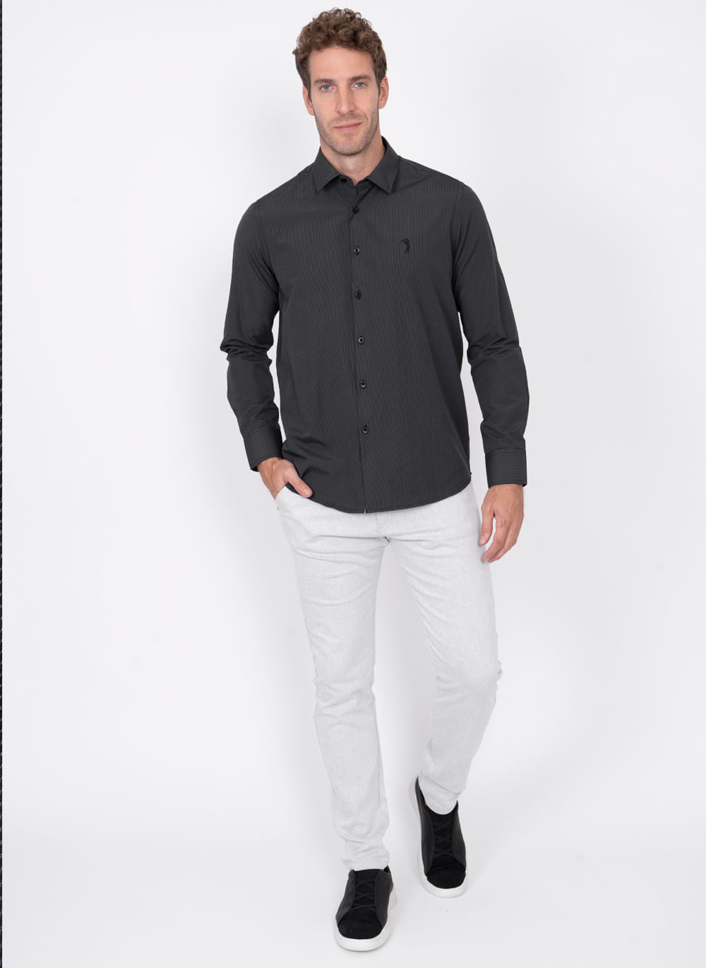 Camisa-Listrada-Aleatory-Manga-Longa-Parioli-Preta-Preto-P