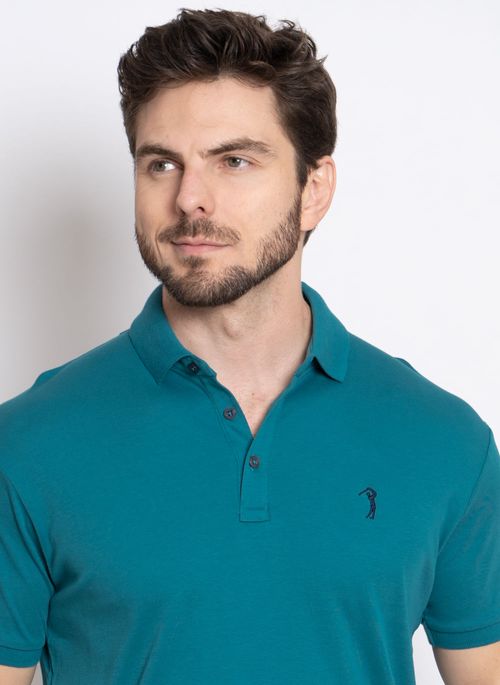 Camisa Polo Aleatory Lisa Algodão Pima Turquesa