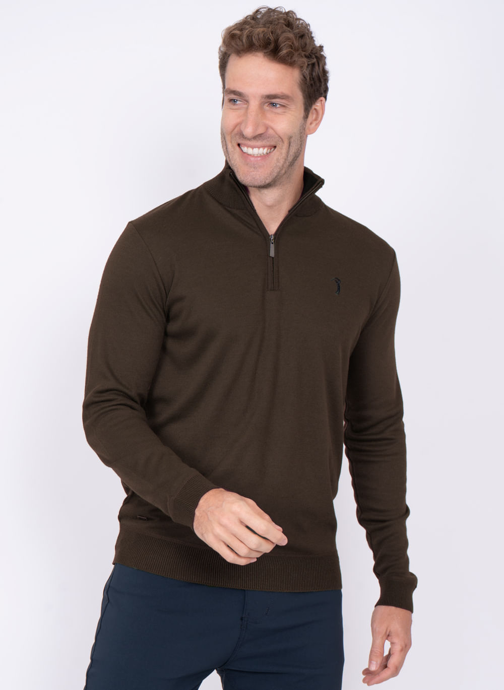 Sueter-Aleatory-Gola-Ziper-Marrom-Marrom-P
