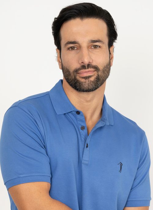 Camisa Polo Aleatory Lisa Algodão Pima Azul Royal