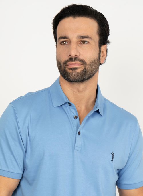 Camisa Polo Aleatory Lisa Algodão Pima Azure Blue