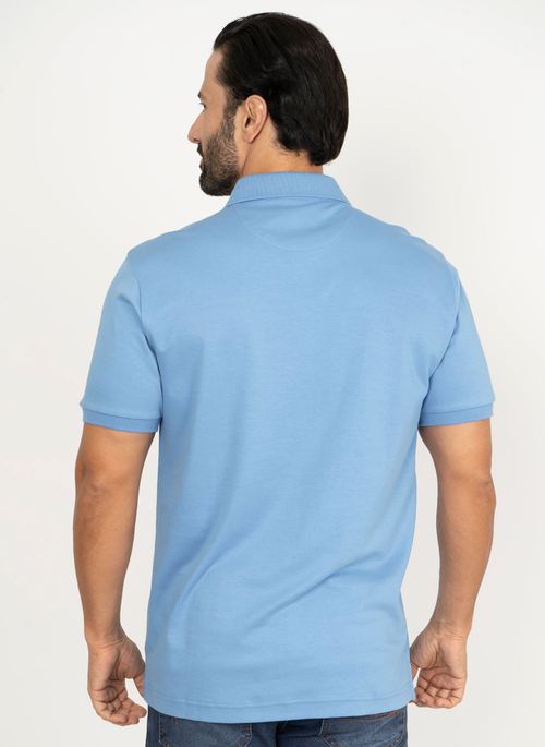 Camisa Polo Aleatory Lisa Algodão Pima Azure Blue