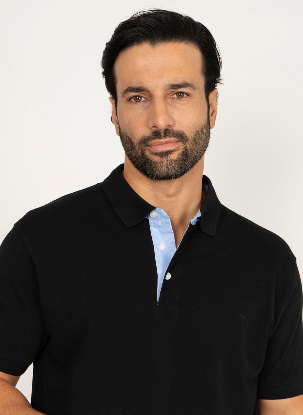 Camisa-Polo-Preta-Lisa-Aleatory-com-Logo-Preto-Preto-P
