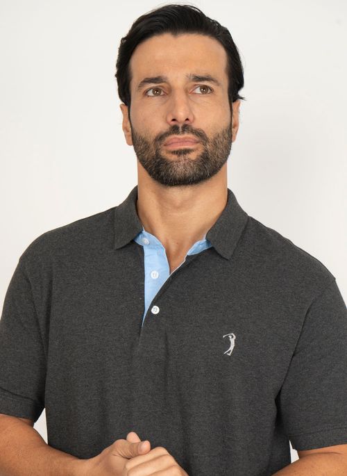 Camisa Polo Mescla Chumbo Lisa Aleatory