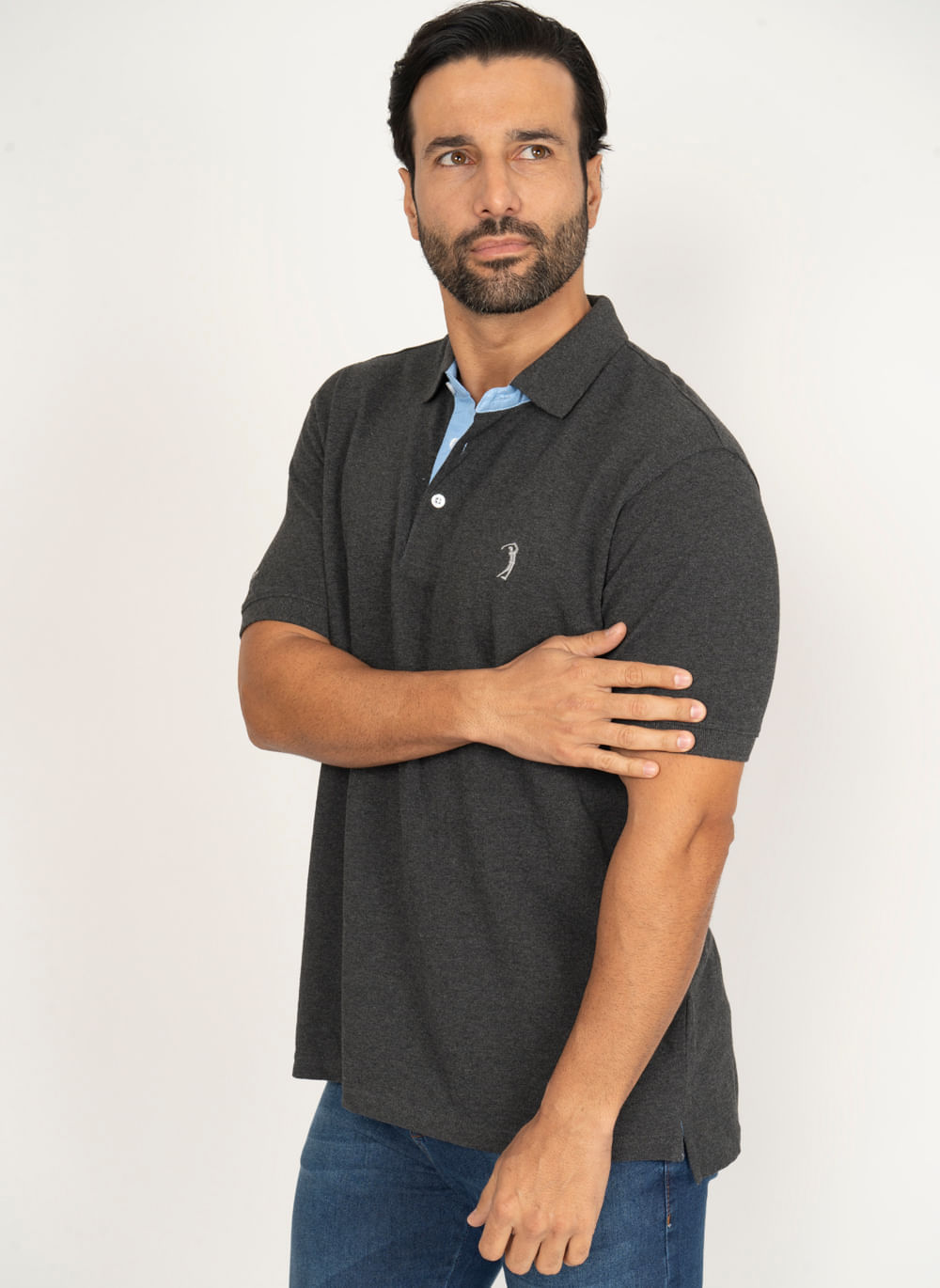 Camisa-Polo-Mescla-Chumbo-Lisa-Aleatory-Chumbo-XGGG