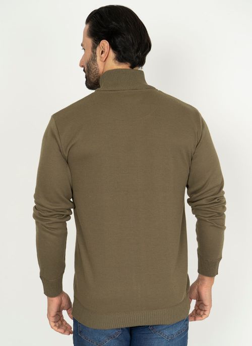 Suéter Aleatory Com Zíper e Gola Alta Bege Escuro