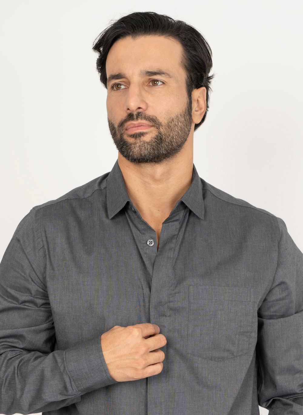 Camisa-Signature-Lisa-Manga-Longa-Fil-a-Fil-Chumbo--Chumbo-P