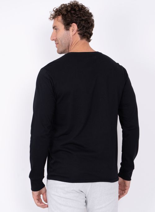 Camiseta Aleatory Manga Longa com Botões Empire Preto