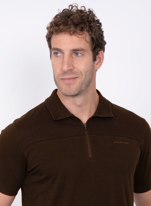 Camisa Polo Aleatory Singapura com Zíper Marrom