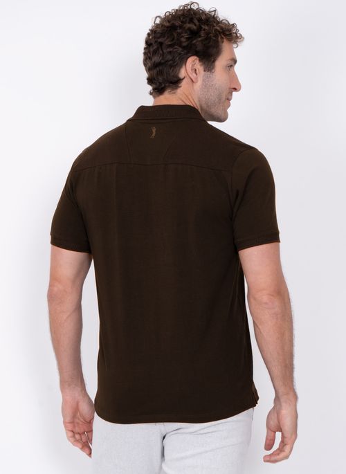 Camisa Polo Aleatory Singapura com Zíper Marrom